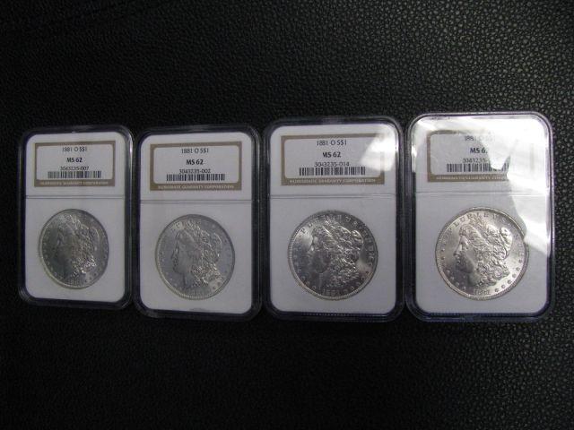 Appraisal: -O Morgan Silver Dollars choice uncirculated certified and graded by