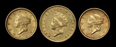 Appraisal: Three U S gold coins one Type VF or slightly