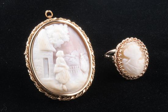 Appraisal: K YELLOW GOLD MOUNTED CARVED SHELL CAMEO OVAL PENDANT BROOCH