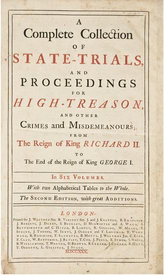 Appraisal: ENGLISH HISTORY A Complete Collection of State-Trials and Proceedings for