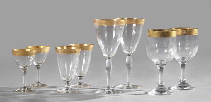 Appraisal: Thirty-Two-Piece American Chased Gold Band Partial Stemware Service for twelve