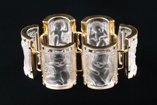 Appraisal: SIGNED LALIQUE FROSTED CRYSTAL BRACELET Composed of six arched colorless