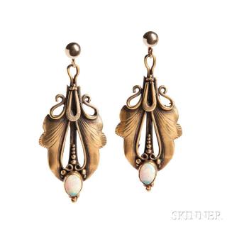 Appraisal: kt Gold and Opal Earclips each designed as an abstract