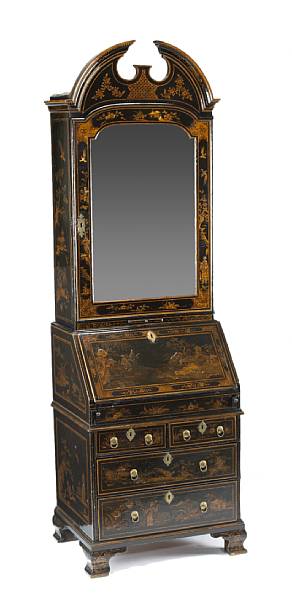 Appraisal: A Queen Anne parcel gilt japanned secretary early th century