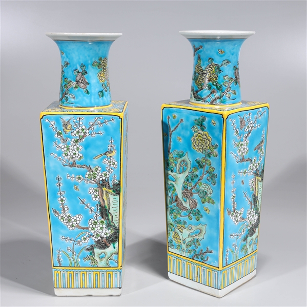 Appraisal: Two Chinese square form enameled porcelain square form vases with