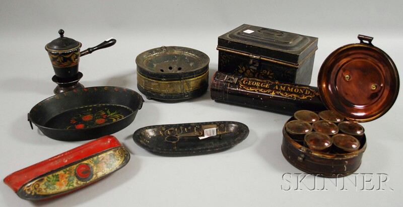 Appraisal: Eight Late th Century Tin and Metalware Items a spittoon