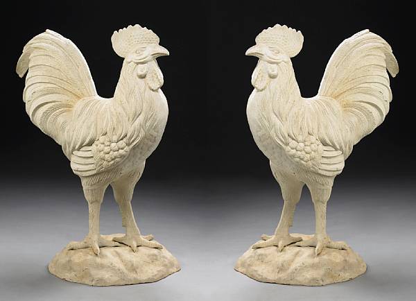 Appraisal: A pair of monumental painted iron roosters height ft in