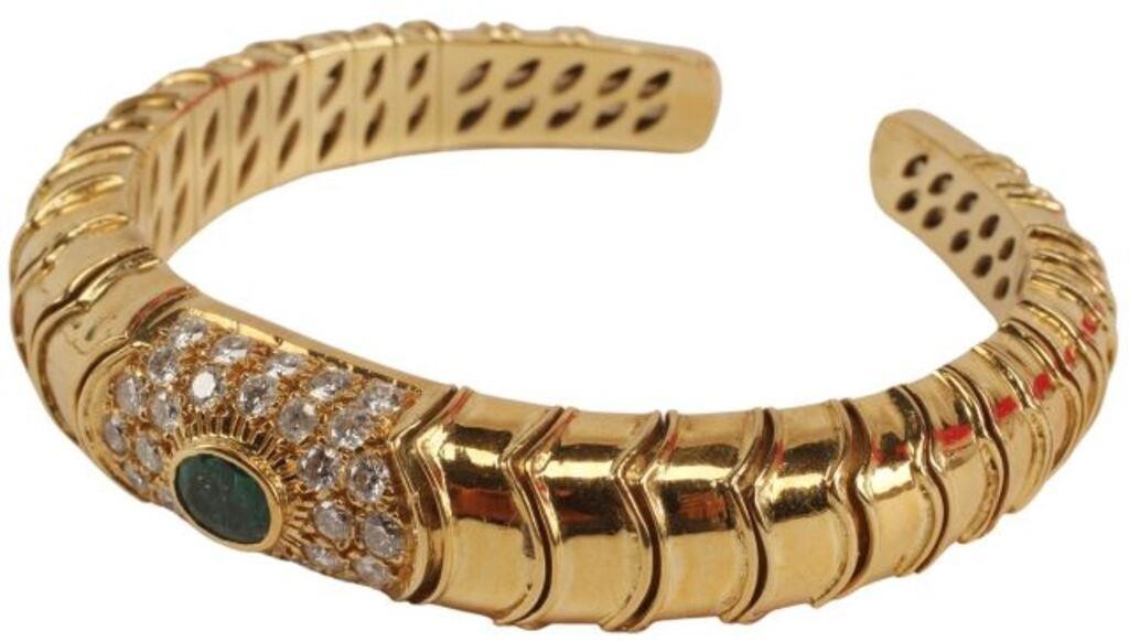 Appraisal: ESTATE KT YG EMERALD DIAMOND BRACELETEstate kt yellow gold cuff