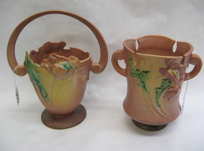 Appraisal: TWO AMERICAN ROSEVILLE ART POTTERY VASES in the Poppy pattern