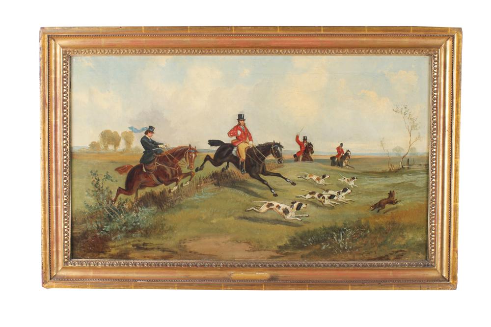 Appraisal: ENGLISH SCHOOL HUNT SCENE oil on canvas unsigned Condition appears