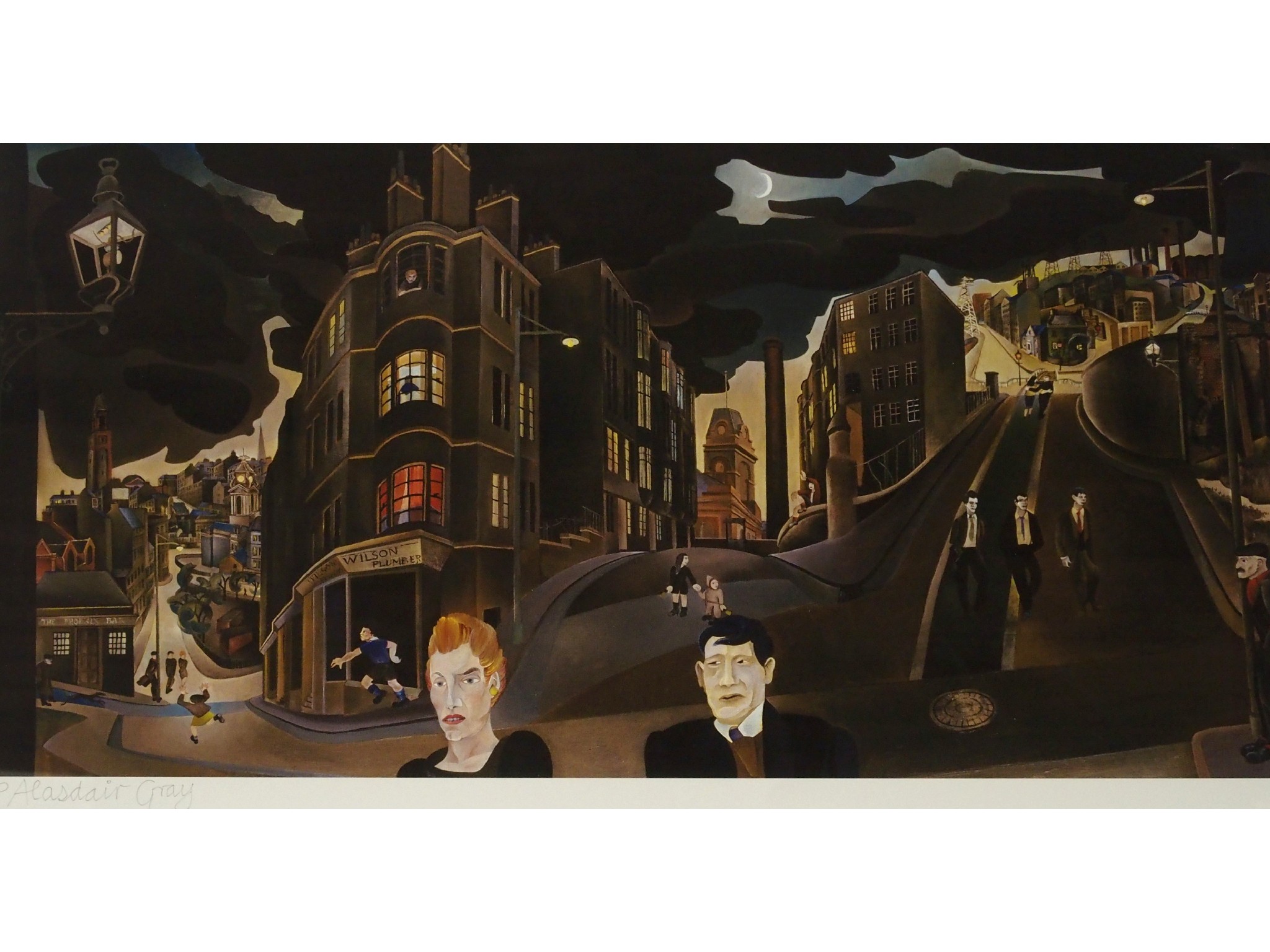 Appraisal: ALISDAIR GRAY Scottish b COWCADDENS AT NIGHTArtist's proof print in