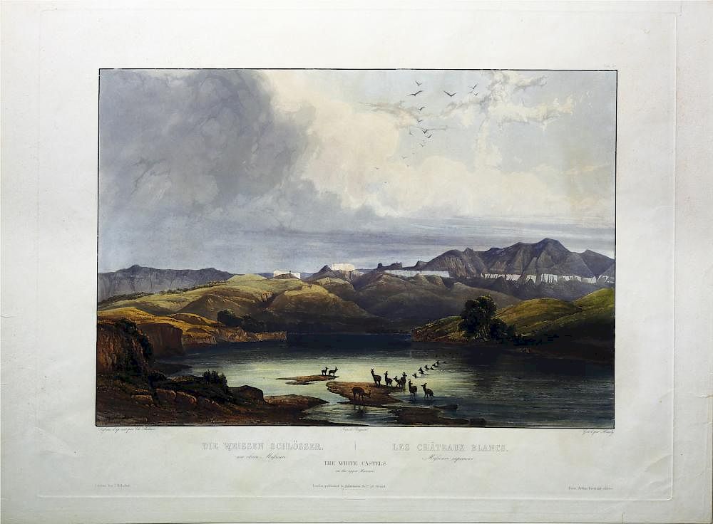 Appraisal: Hand-colored Karl Bodmer Engraving The White Castles on the Upper