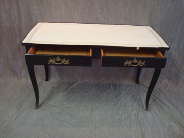 Appraisal: French style black lacquer desk w white leathertop Central Park