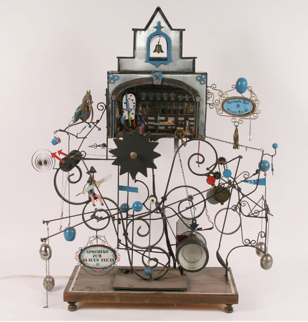 Appraisal: Great mechanical pharmacy whimsy electrified Rube Goldberg style kinetic contraption