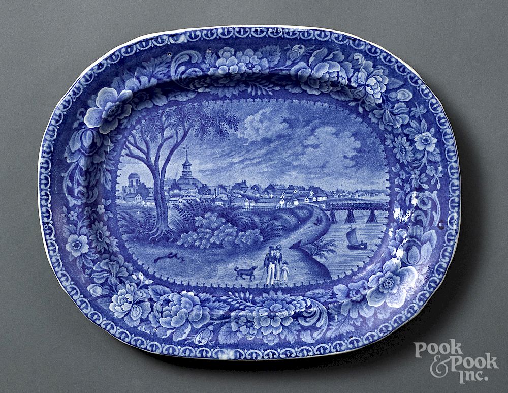 Appraisal: Historical Blue Staffordshire Columbus platter Historical Blue Staffordshire Columbus platter