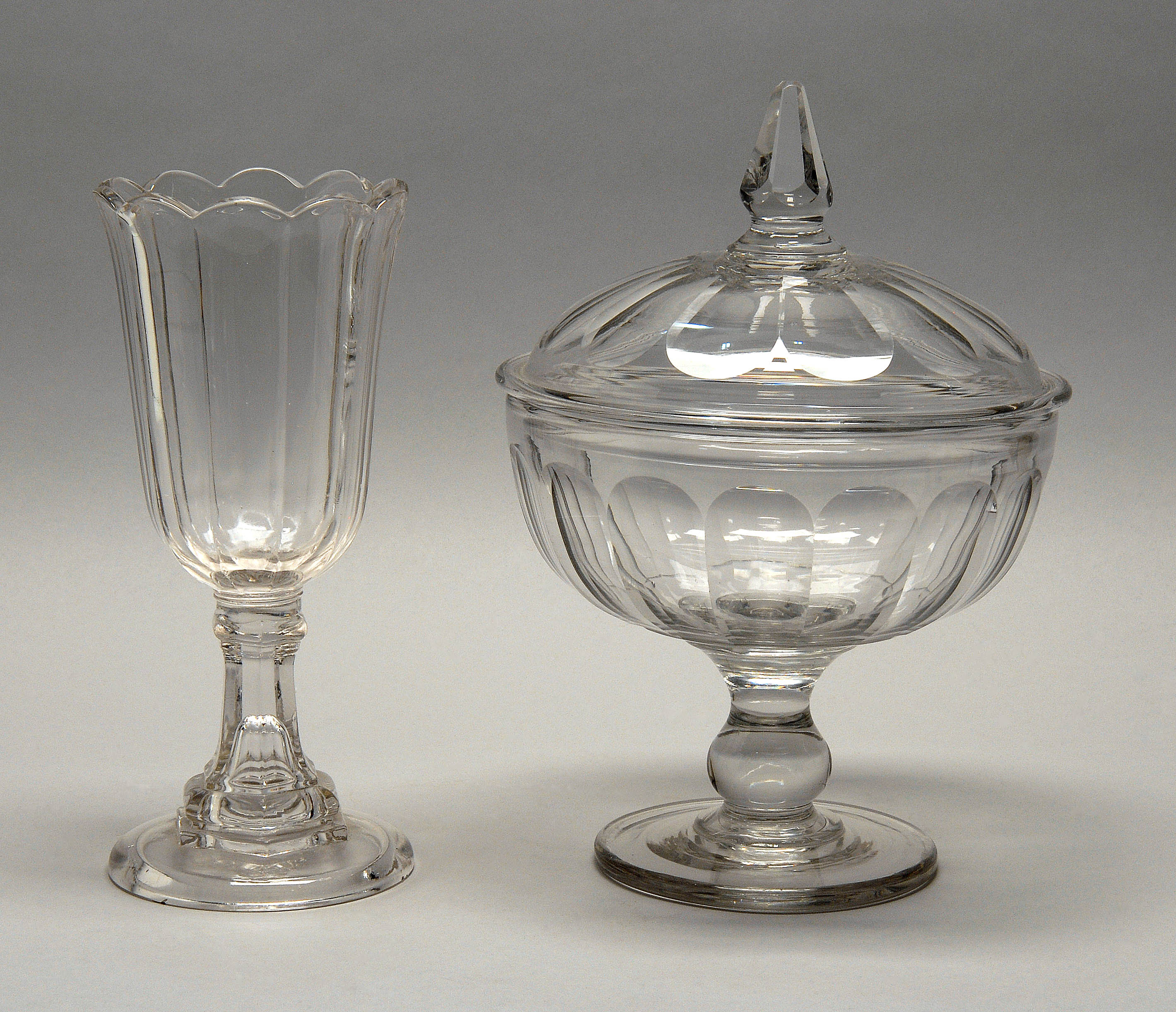 Appraisal: TWO CLEAR LEADED GLASS ITEMS th CenturyA celery vase height