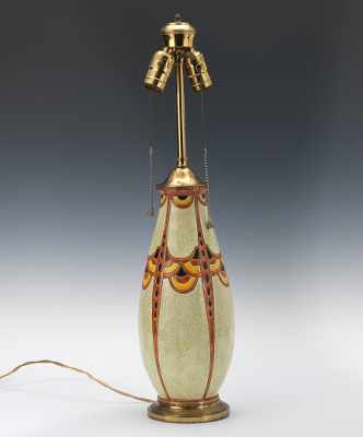 Appraisal: Boch Freres Ceramic Lamp Elongated tear drop form with cream