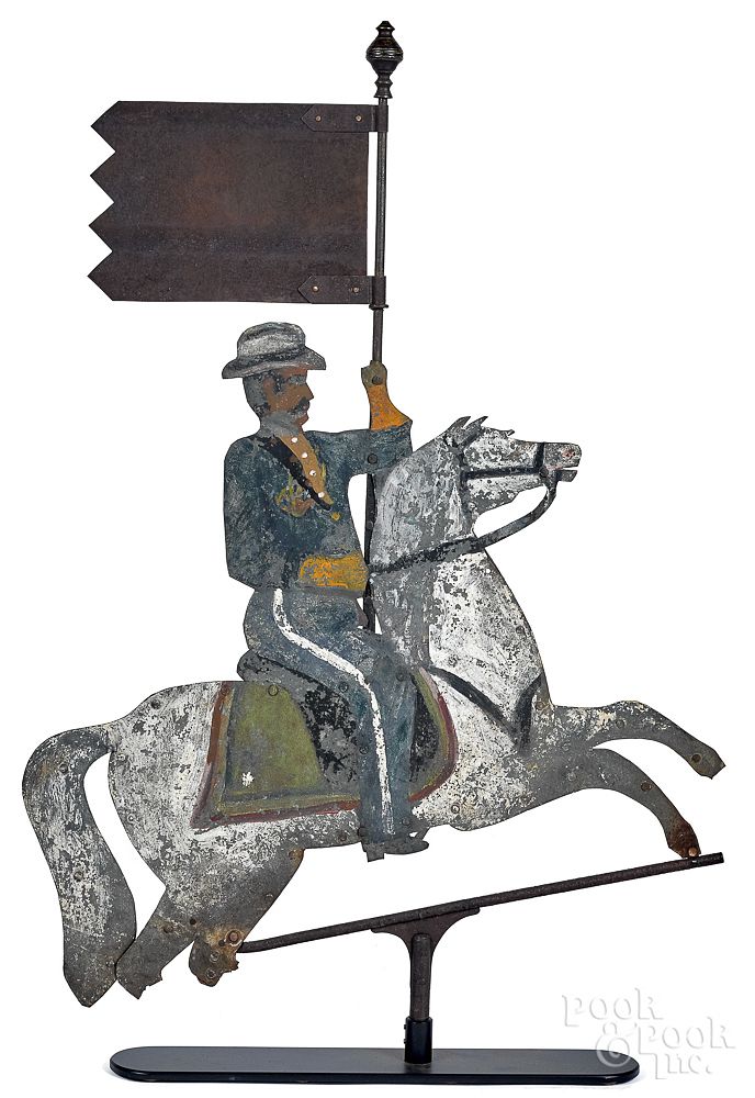 Appraisal: Painted sheet iron cavalry soldier weathervane Painted sheet iron cavalry