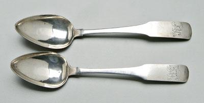 Appraisal: Two Charleston coin silver spoons downturned fiddle handles pointed fins