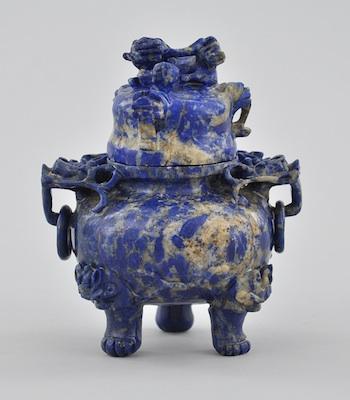 Appraisal: A Carved Sodalite Koro Chinese With a lion finial on