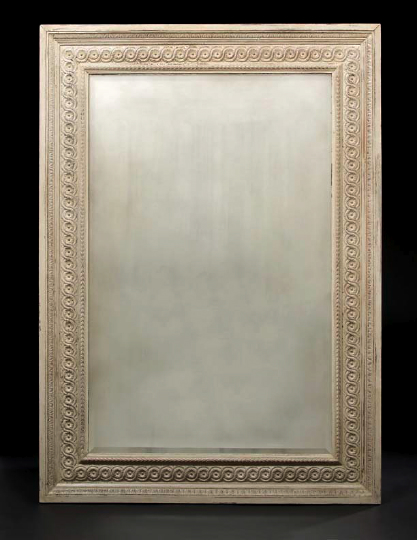 Appraisal: Large French Guilloche-Carved and Gris-de-Trianon-Painted Beechwood Overmantel Mirror in the