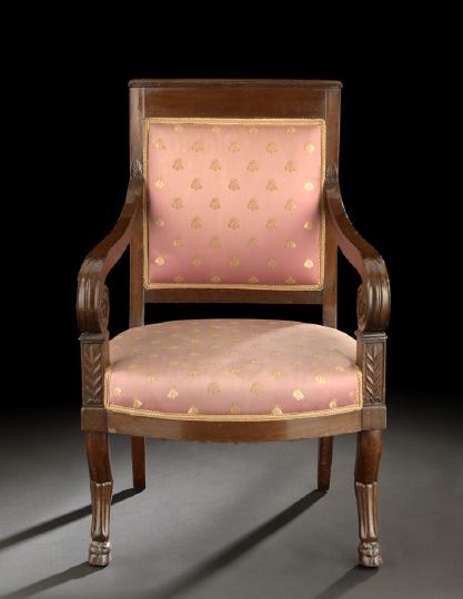 Appraisal: Restauration Mahogany Fauteuil second quarter th century the padded rectangular