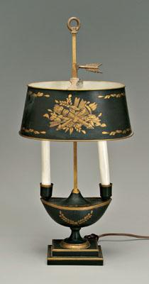 Appraisal: Painted tole bouillotte lamp electric urn form with two candle