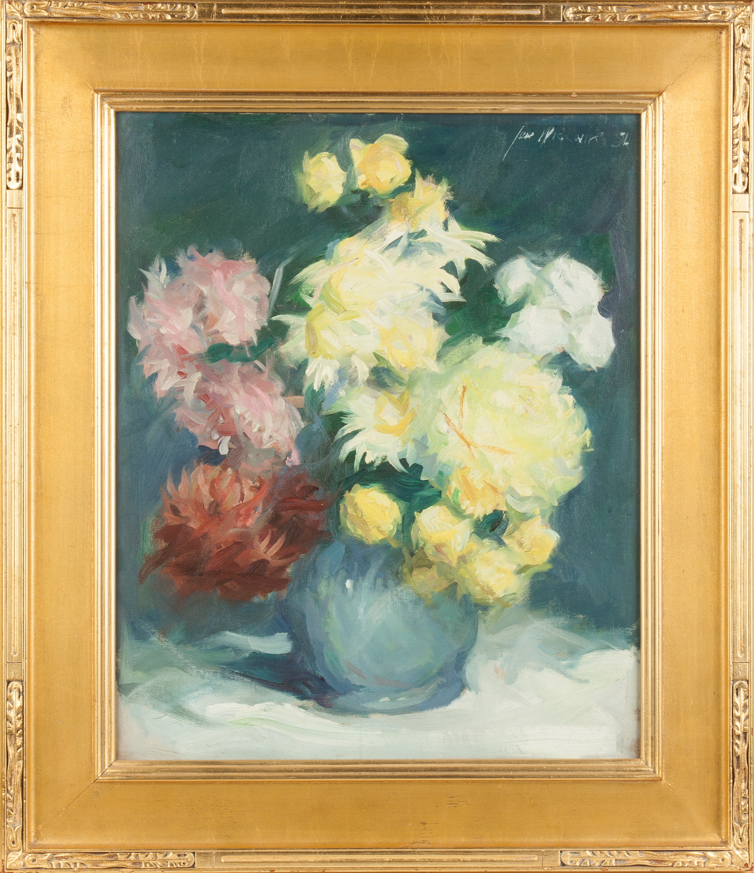 Appraisal: Jere Raymond Wickwire American - Still Life Vase with Chrysanthemums