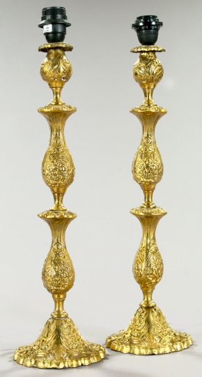 Appraisal: Tall Pair of Continental Cast-Brass Candlesticks first quarter th century