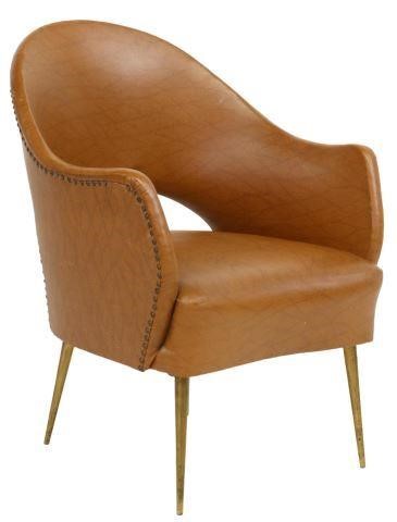 Appraisal: Italian mid-century modern armchair c s brown upholstery with nailhead