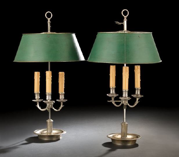 Appraisal: Pair of French White Brass Three-Light Bouillotte Lamps second quarter