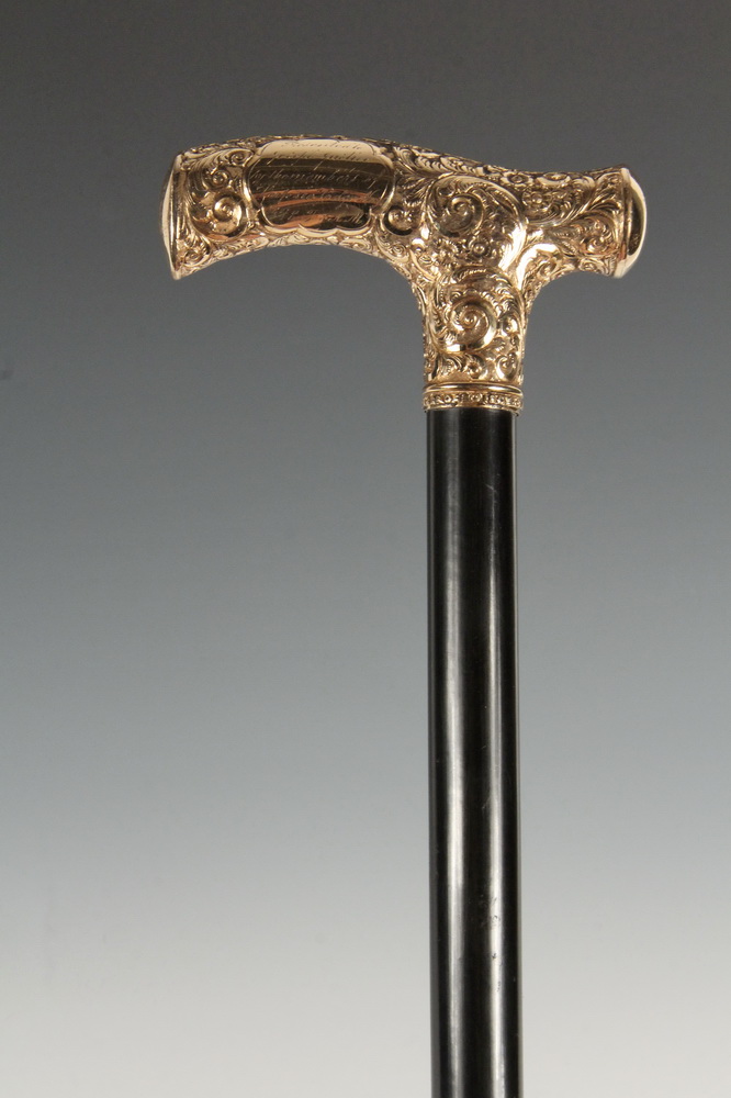 Appraisal: GOLD FILLED MASONIC CANE - Commemorative Cane in black lacquer