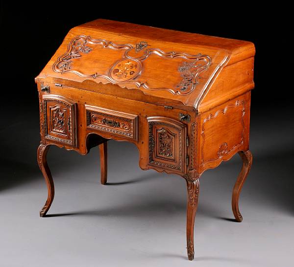 Appraisal: A Louis XV marquetry and walnut bureau en pente third