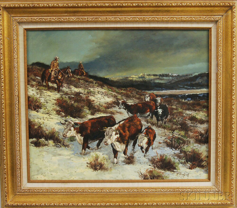 Appraisal: Attributed to John Stanford American th Century Cattle Drive Signed