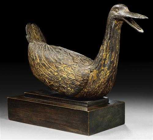 Appraisal: DUCK China Ming-dynasty or earlier L cm Iron with traces