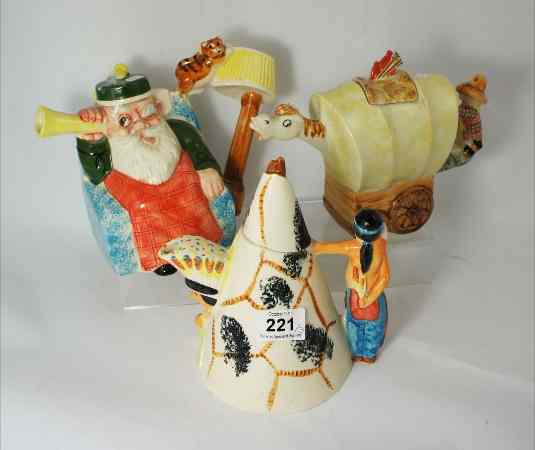 Appraisal: Moorland Pottery Teapots Indian Wig Wam Cowboy Wagon and Santa