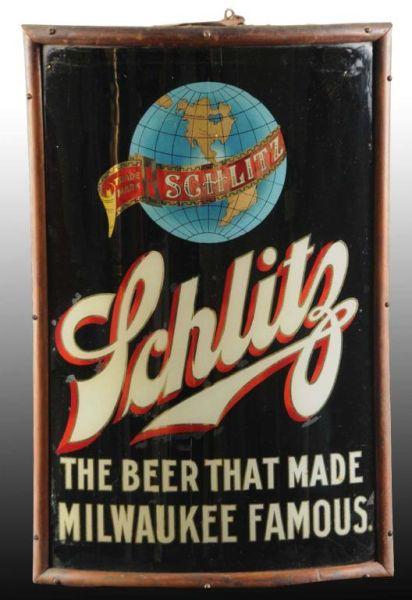 Appraisal: Reverse on Glass Schlitz Lighted Corner Sign Description s Rare