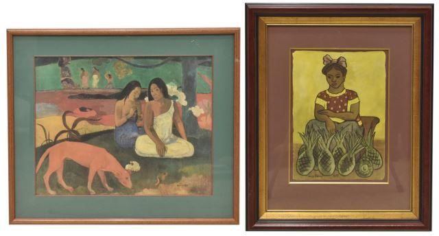 Appraisal: lot of Framed prints behind glass comprising Arearea Joyousness after