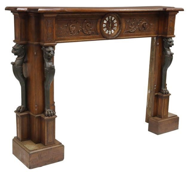 Appraisal: French carved oak fireplace surround late th c shaped mantel