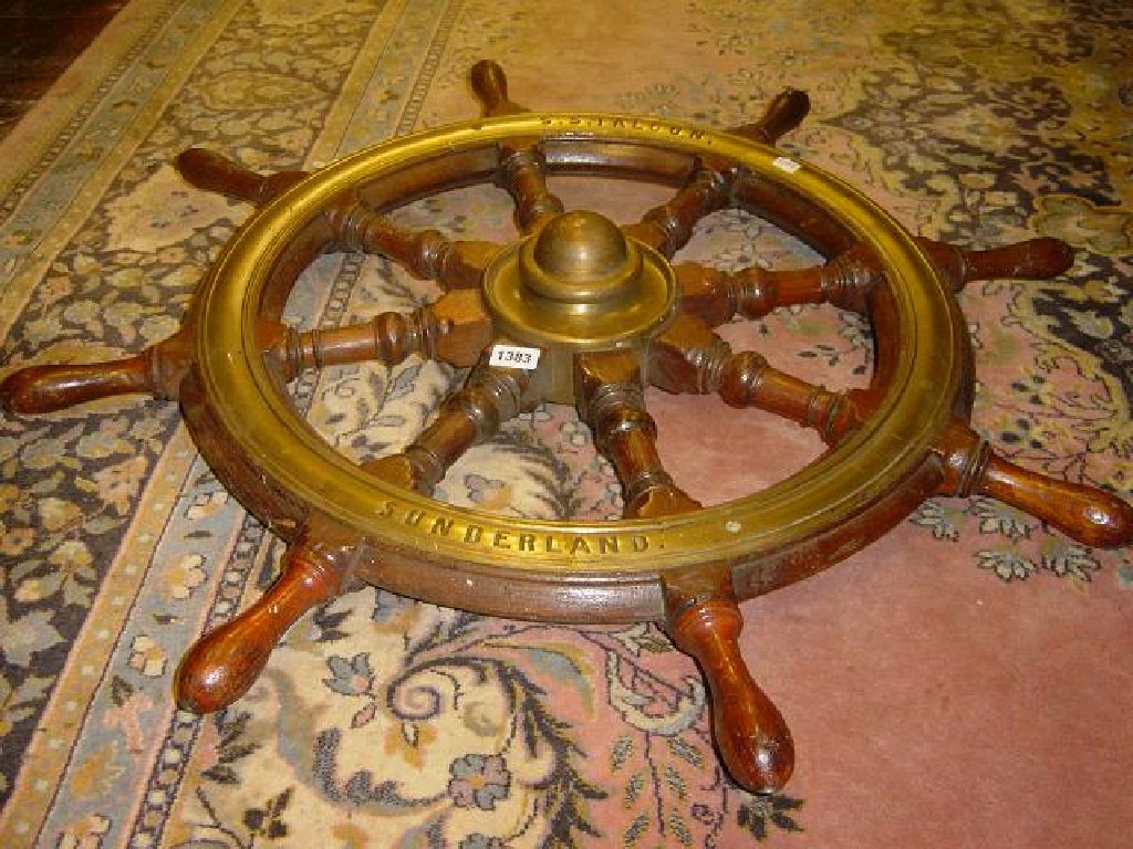 Appraisal: A Victorian oak ships wheel The SS Falcon of Sunderland