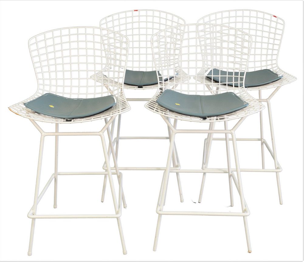 Appraisal: Set of Four Knoll Bertoia White Stools counter height with