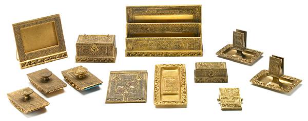 Appraisal: A Tiffany Studios gilt-bronze twelve-piece Venetian desk set - intaglio