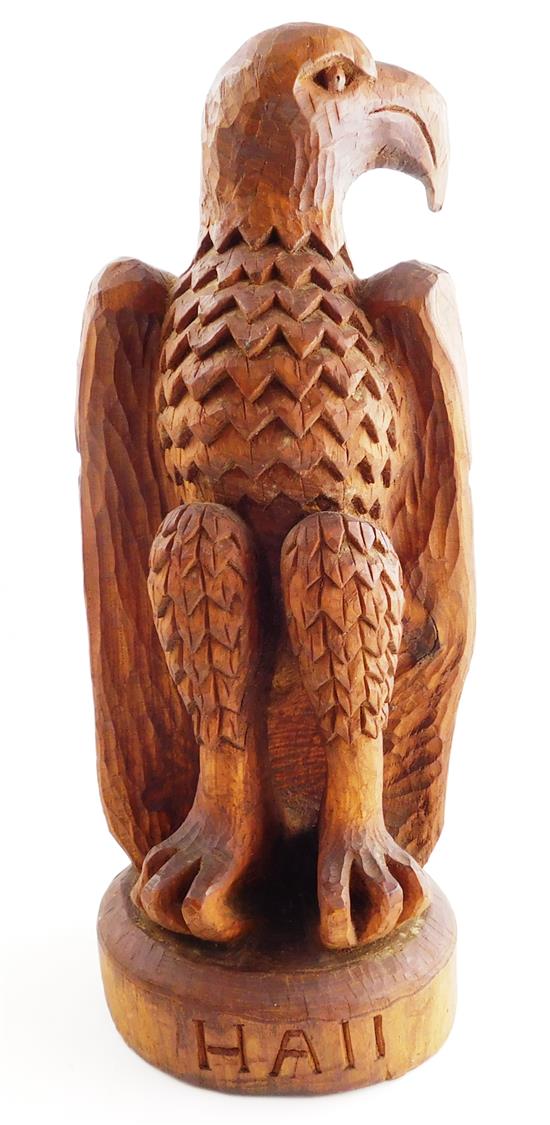 Appraisal: Carved wooden sculpture depicting perched eagle stylized wings and feathers