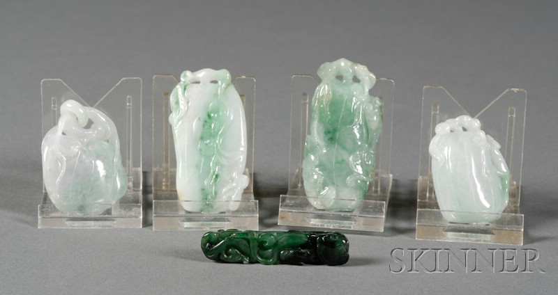 Appraisal: Five Jade Pendants one of dark emerald green in the