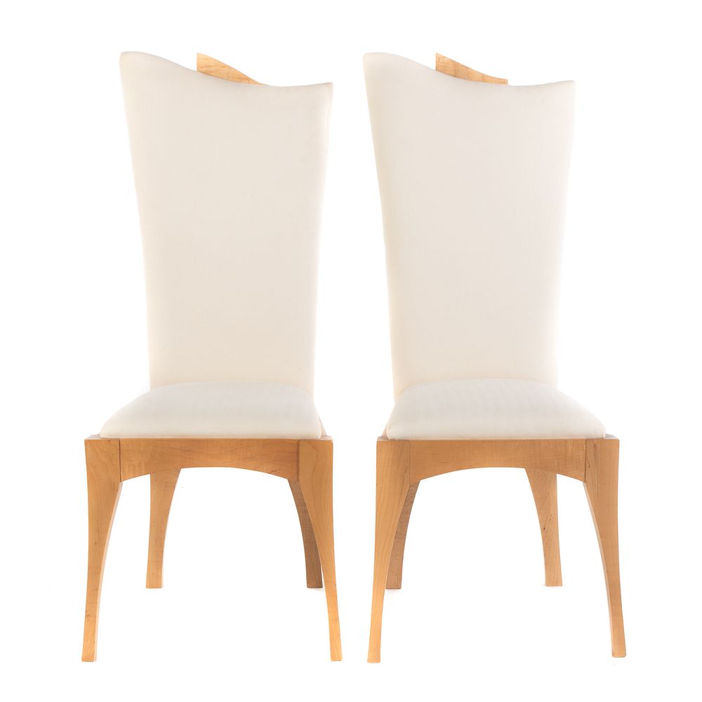 Appraisal: A Pair Contemporary Upholstered Tiger Maple Chairs Chairs signed illegibly