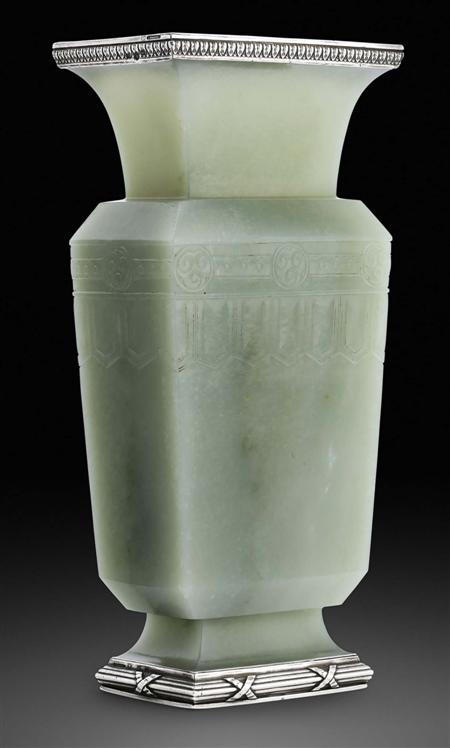 Appraisal: A Russian silver-mounted jade vase the mounts st Silver Artel