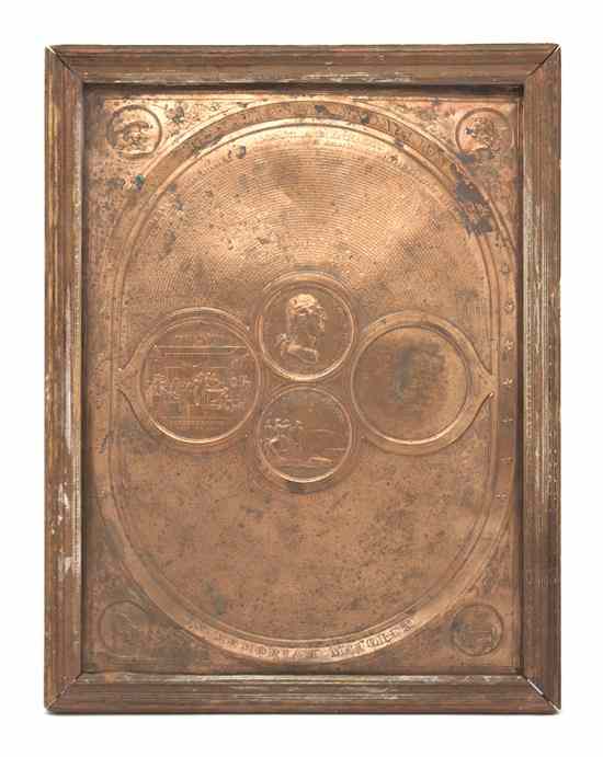 Appraisal: An American Stamped Brass Memorial Plaque depicting the National Medallion