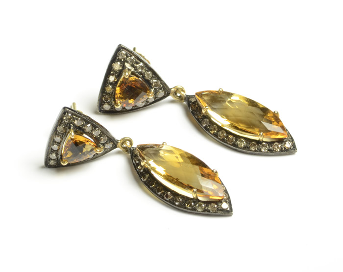 Appraisal: PAIR OF CITRINE AND CHAMPAGNE DIAMOND EARRINGS each k yellow