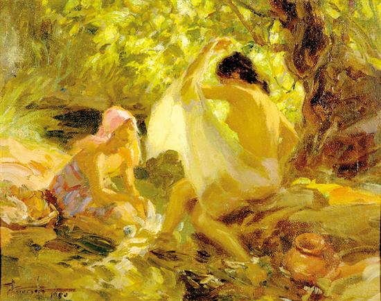 Appraisal: Fernando Cueto Amorsolo Filipino - BATHING BEAUTIES oil on canvasboard