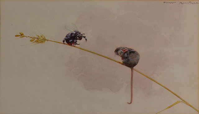 Appraisal: HARRY ROUNTREE - Mouse and Bee signed watercolour x cm